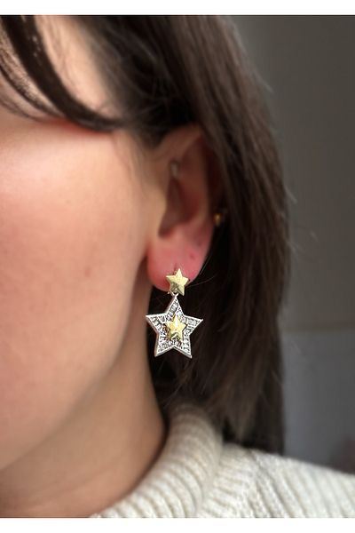 MioArt We Sparkle Double Color Baguette Stone Star Luxury Earrings