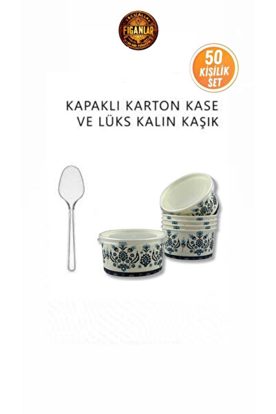 figanlar ambalaj 14 oz kapaklı aşure kasesi 50 kişilik set 50 adet kaşık + 50...