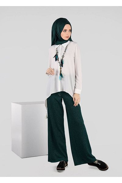 TRENDTESETTÜR Women's Green (ZIMPLE) Wide Leg Trousers 7061