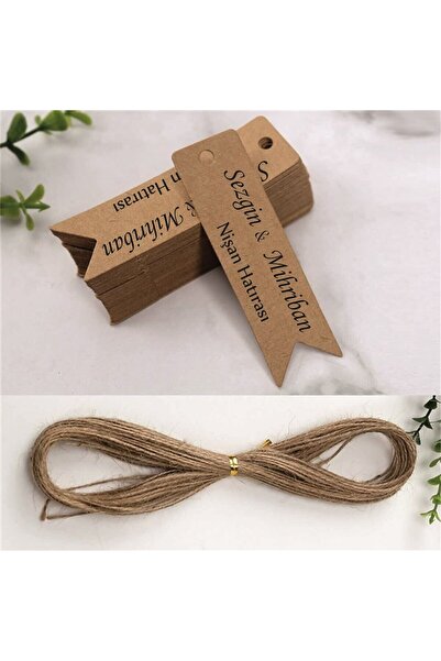 Hazır Etiketler Card Kraft - Etichetă cu nume cu coadă, Etichetă pentru copii pentru nuntă, logodnă, circumcizie - 200 buc