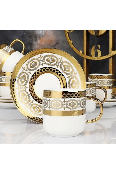 Kosova Evimsahane Lenora White Gold Coffee Cup Set