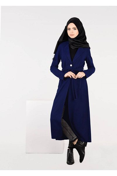 TRENDTESETTÜR Γυναικείο τζάκετ από τσόχα με ζώνη μέσης Navy Blue (INDIGO) 4954