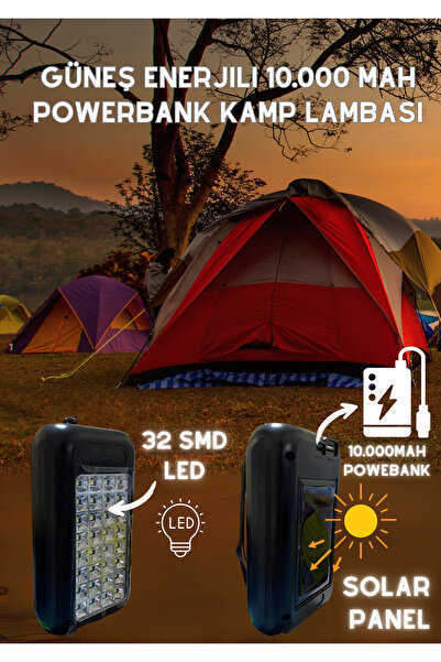 Voxify 10,000 mah Powerbank, Solar Kamp Lambası, 32 Ledli Su Geçirmez, HızlıŞarj