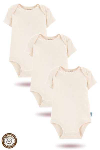 MAHFEL 3-Piece Organic Unprinted Short Sleeve Baby Bodysuit