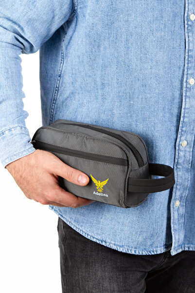 Adelina Bags Men's Fabric Clutch Bag Water Repellent Zipper Travel Shaved Cosmetic Bag