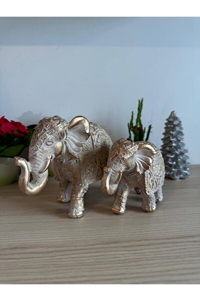MGS COLLECTION Dekoratif Ikili Fil Biblo Krem