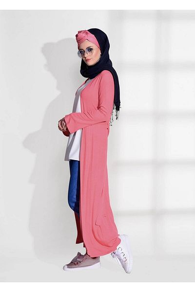 TRENDTESETTÜR Women's Coral Knitted Cardigan - Waist Belt, Model 4269