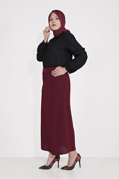 TRENDTESETTÜR Fusta de damă din piele roșie Claret și accesorii metalice 60084