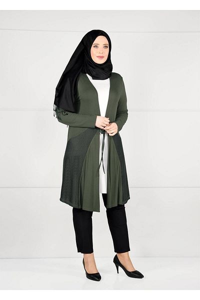 TRENDTESETTÜR Γυναικεία πλεκτή ζακέτα με λεπτομέρεια από πλέγμα με κορδόνια στη μέση 2628