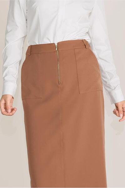 TRENDTESETTÜR Women's Tan Front Zippered Pocket Skirt 60082