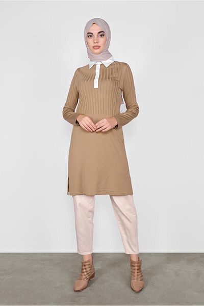 TRENDTESETTÜR Γυναικείο πλεκτό με γιακά πόλο καφέ (CAMEL) 41016
