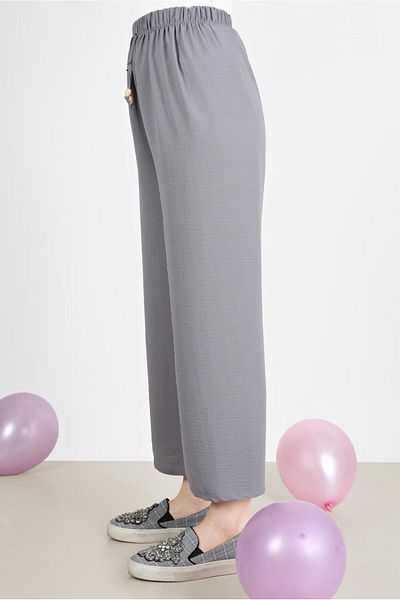 TRENDTESETTÜR Women's Gray Elastic Waist Trousers 3521
