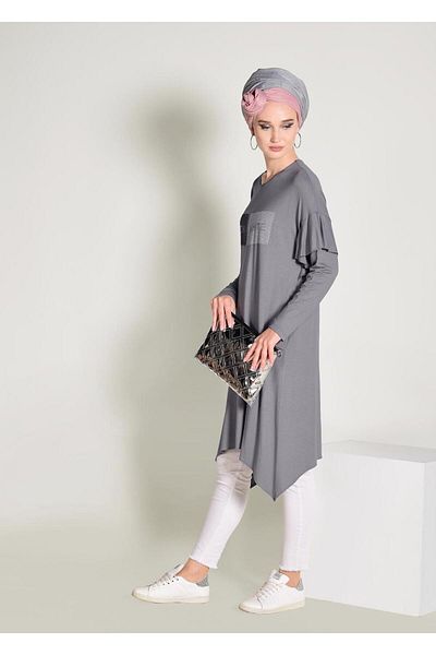 TRENDTESETTÜR Asymmetrical Cut Stone Embroidered Tunic 4362