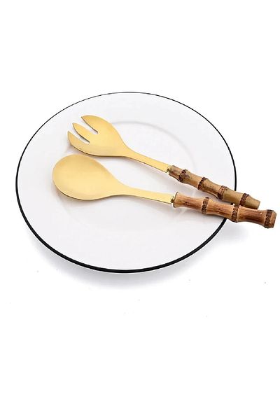 Kitchen Dream Salad Spoon and Fork Stainless Steel Serving Set with Bamboo Wooden Handle