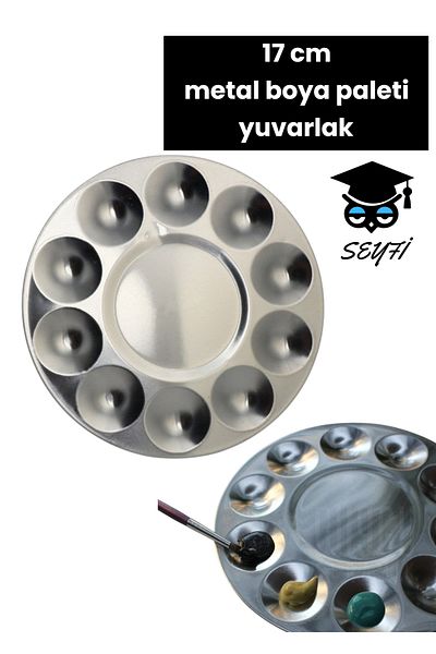 SEYFİKİRTASİYE 17 cm Metal Paint Palette - 10 Eyes Round
