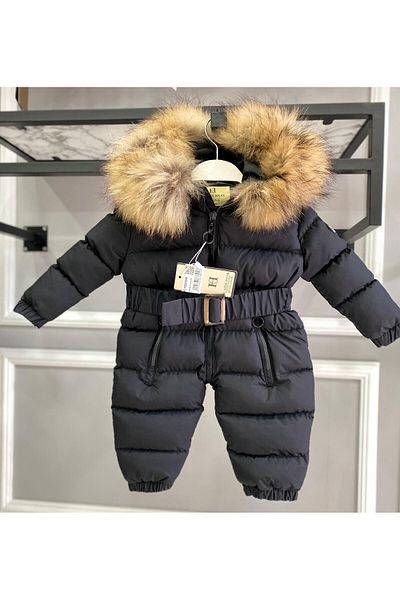 HC Kids Wear Black Cosmonaut Baby Jumpsuit - Fur Hooded