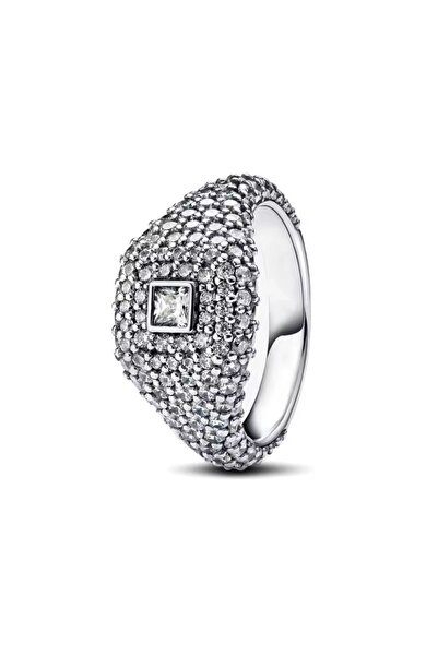 POSEİDONS JEWELLERY S925 Ayar Gümüş Pavé Zirkon Taşlı Kare Kokteyl Yüzük Vint...