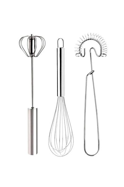 BRE HOME 6-Piece Set of 3 Steel Serving Spoons, 3 Rocker Beater, Spring Beater, Medium Beater