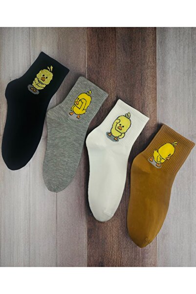 4 Pairs Multicolor Cute Chick Patterned Women's College Socks High Quality