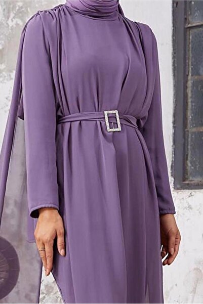 TRENDTESETTÜR Kadın Mor (K.LİLA) Şifon Tül Detaylı Kuşaklı Ikili Pantolonlu Takım 9610