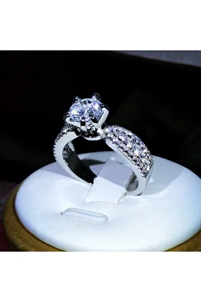 SOSYETEZGAHI 925 Ayar Gümüş Parlak Taşlı Tek Taş Yüzük Evlilik Teklifi Yüzügü...