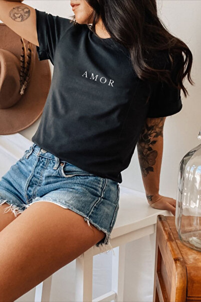 SUPER POZE Tricou oversize din țesătură din bumbac de vară cu imprimeu AMOR