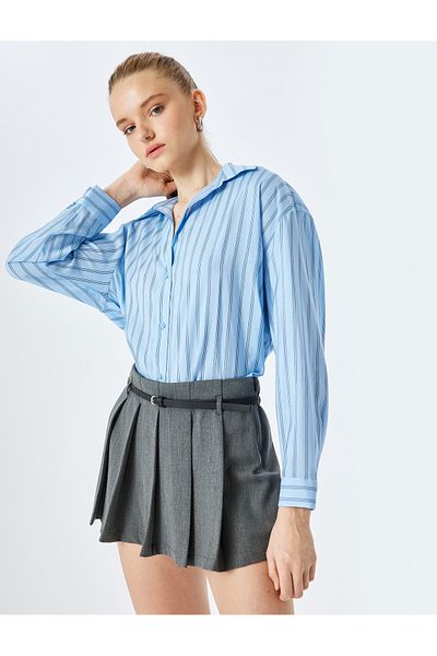 Koton New Season Pleated Mini Shorts Skirt with Belt Detail