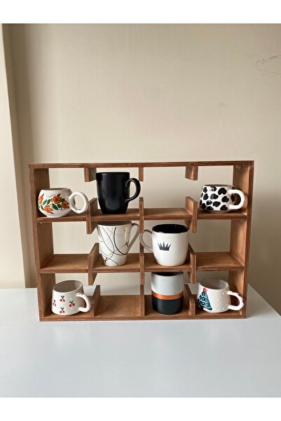 DEKORANO Ahşap Kupa Rafı, Baharatlık, Dekoratif Mutfak Rafı, 12 Bölmeli Tezga...