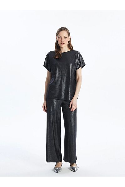 LC Waikiki Elastic Waist Straight Wide Leg Women's Metallic Trousers
