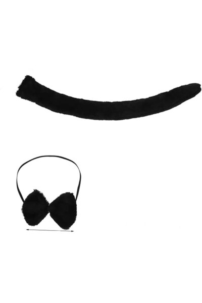 Beldekstore Peluş Siyah Renk Kuyruk ve Papyon Yetişkin Çocuk Uyumlu