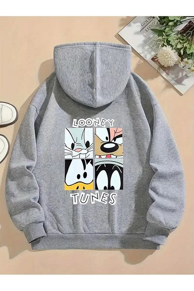 LAND MODA Unisex Μαύρο looney tunes Φούτερ με στάμπα