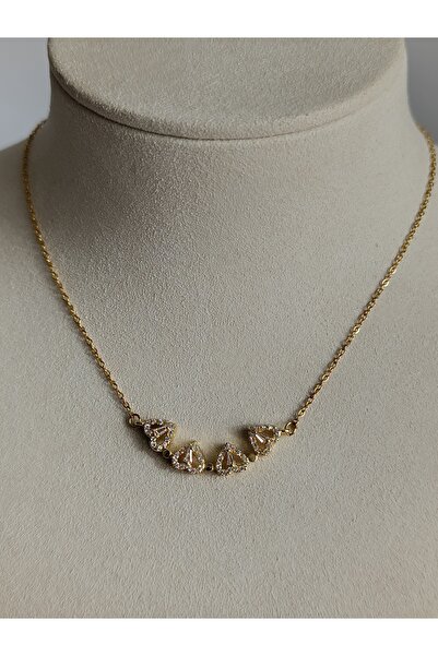 PileaD Gold Taşlı Yonca Kalpli Çelik Kolye 316l Kararmaz Garantili (AÇILABİLİR MIKNATISLI)