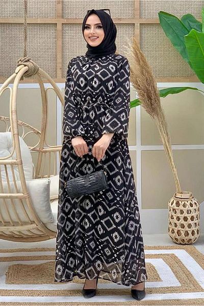 TRENDTESETTÜR Γυναικείο φόρεμα σιφόν με μαύρο σχέδιο 0863