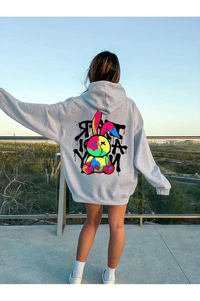 LAND MODA Φούτερ Unisex ΓΚΡΙ ΠΙΣΩ με στάμπα