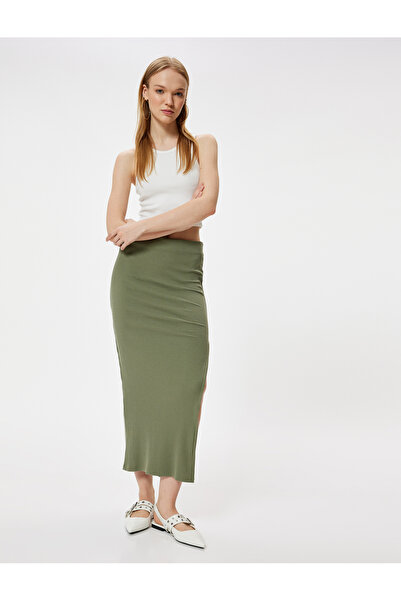 Koton Women's Khaki Split Midi Skirt