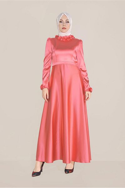TRENDTESETTÜR Women's Coral Collar Flower Embroidered Dress 40677