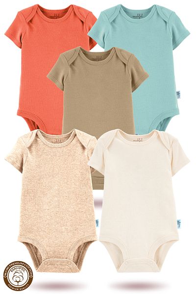 MAHFEL 5-Piece Organic Unprinted Short Sleeve Baby Bodysuit