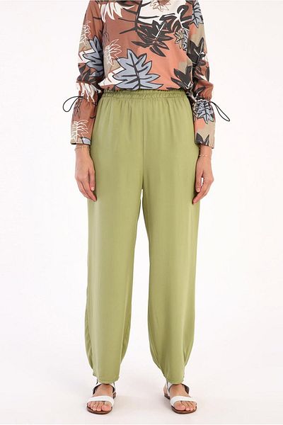 TRENDTESETTÜR Women's Green (REAM) Elastic Waist Wide Leg Trousers 46007