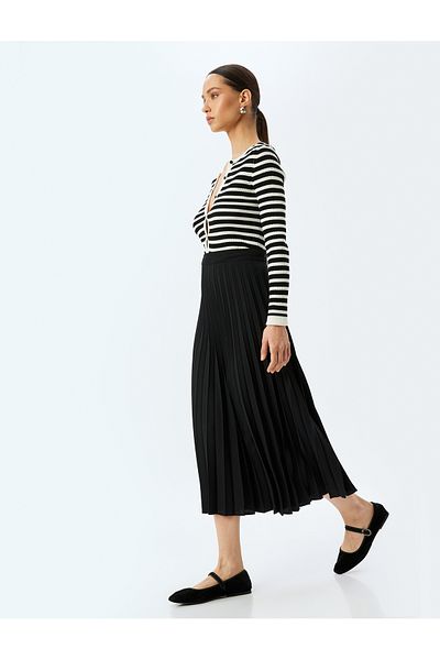 Koton New Season Crepe Fabric Standard Waist Midi Length Pleated Skirt