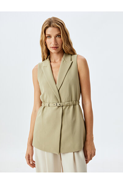 Koton Belted lapel collar double breasted long blazer vest.