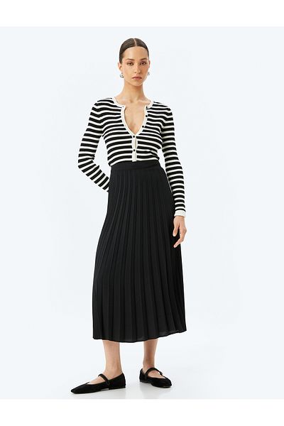 Koton New Season Crepe Fabric Standard Waist Midi Length Pleated Skirt