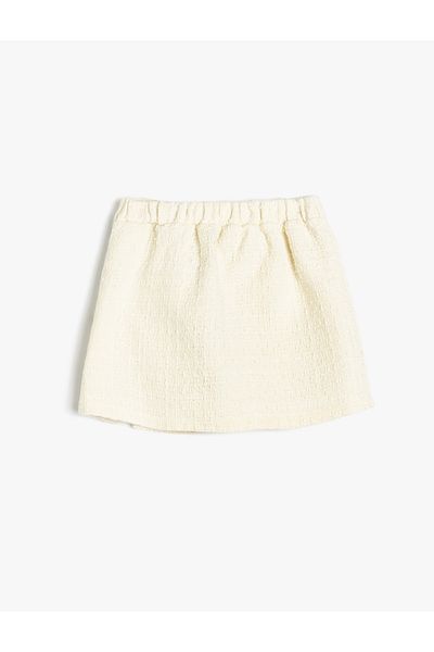 Koton New Season Tweed Skirt with Bow Detail and Slit Detail