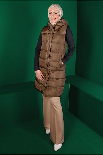 TRENDTESETTÜR Women's Tan Snap Hooded Puffer Vest 7070