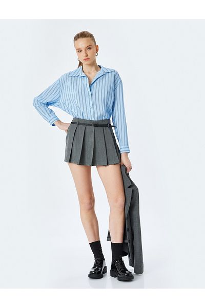Koton New Season Pleated Mini Shorts Skirt with Belt Detail