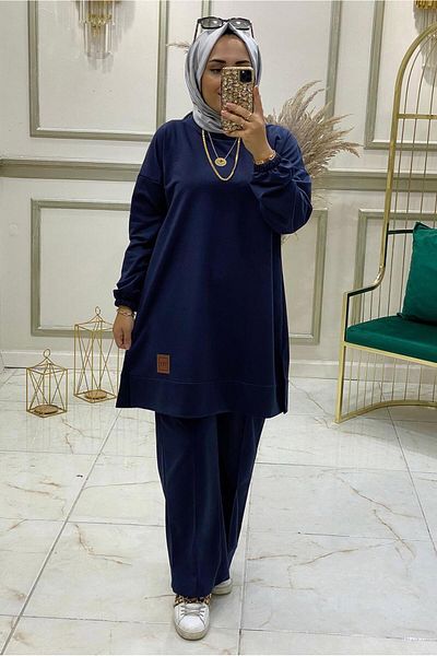 TRENDTESETTÜR Γυναικείο Navy Blue Elastic Waist Σετ παντελονιού T 3046