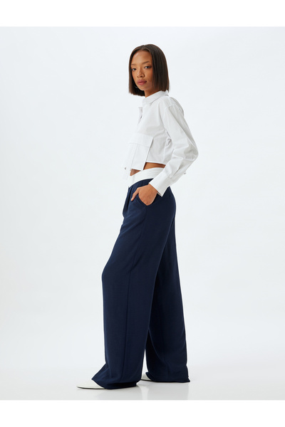 Koton Dark Blue Women's Wide Leg Trousers