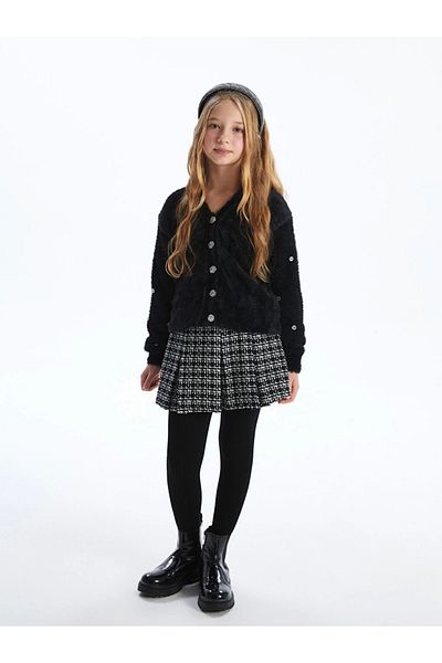 LC Waikiki Fusta scurtă pentru fete din tweed cu talie elastică LCW Kids