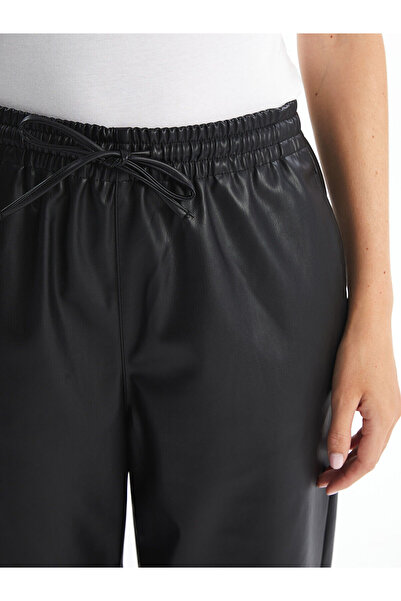 LC Waikiki Black Elastic Waist Leather Look Women's Trousers