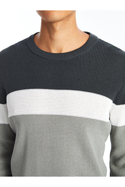 LC Waikiki Men's Knitwear Sweater - Crew Neck, Long Sleeve, Color Block