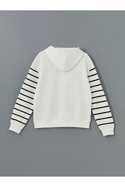 LC Waikiki LCW Kids Ecru Hooded Snoopy Printed Χοντρό φούτερ για κορίτσια